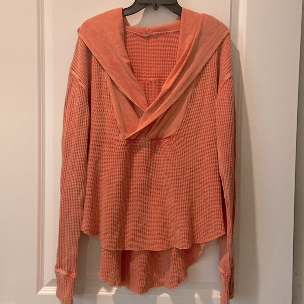 Free People Orange Waffle Knit Hoodie